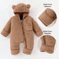 thumbnail image 4 of FYDUU Baby Winter Snowsuit Bear Outfit With Fold-Over Mittens Footies Girls Boys Jumpsuit Hooded Onesie Outwear 0-3 Months, 4 of 8