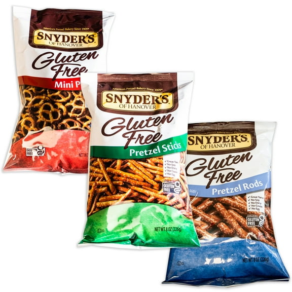 SNYDER'S Gluten Free Pretzels - Variety Pack - Rods, Mini, Pretzel Sticks - Delicious and Crunchy Pretzels - 3 Bags Total