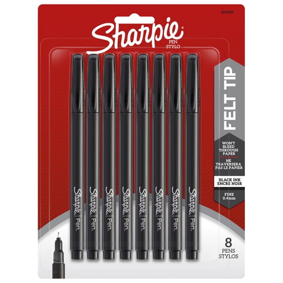 Stylos Sharpie, pointe feutre, pointe fine (0,4&nbsp;mm), noir, 8&nbsp;unités