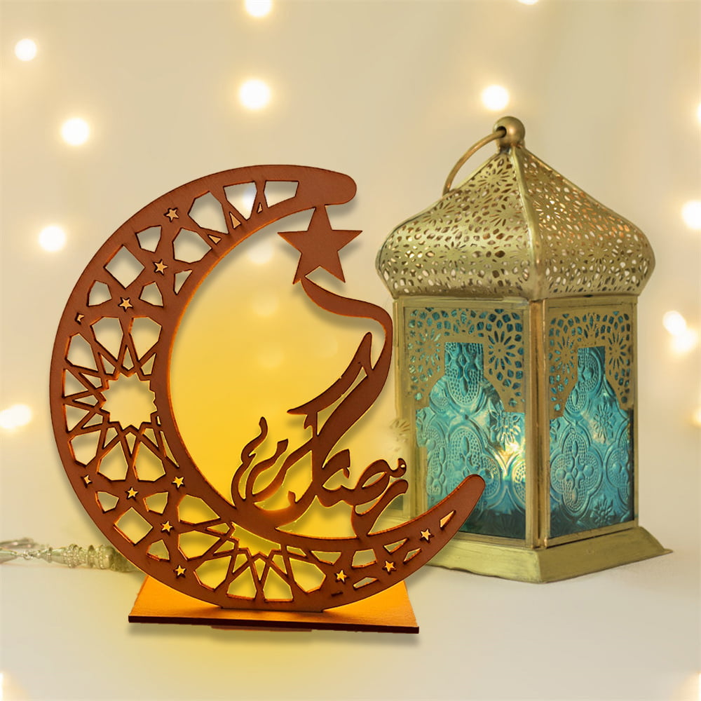 Capoda Eid Crafts Night Light Ramadan Mubarak Table Decor Light 3D Wooden  Star Moon Shape LED Light Decor, Mosque Lamp Eid Ornament Gift for Muslim