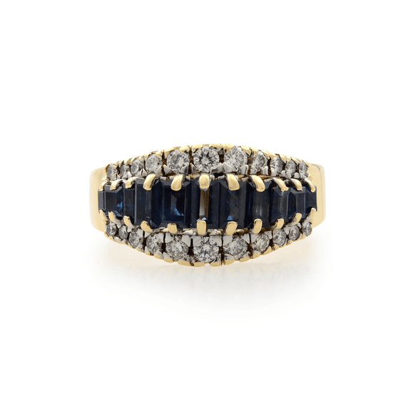 1.00cttw Blue Sapphire & 0.50 Cttw Diamond Cocktail Ring 14K Yellow Gold Size 10