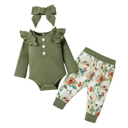 

Fesfesfes Toddler Kids Girls Ruffle Cotton Clothes Leopard Flowers Print Outfit Bow Set