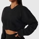 thumbnail image 2 of Sudadera recortada para mujer, jersey, puños acanalados, cuello en V, hombros caídos, Color puro, Top corto de manga larga para deportes, negro XL, 2 of 6