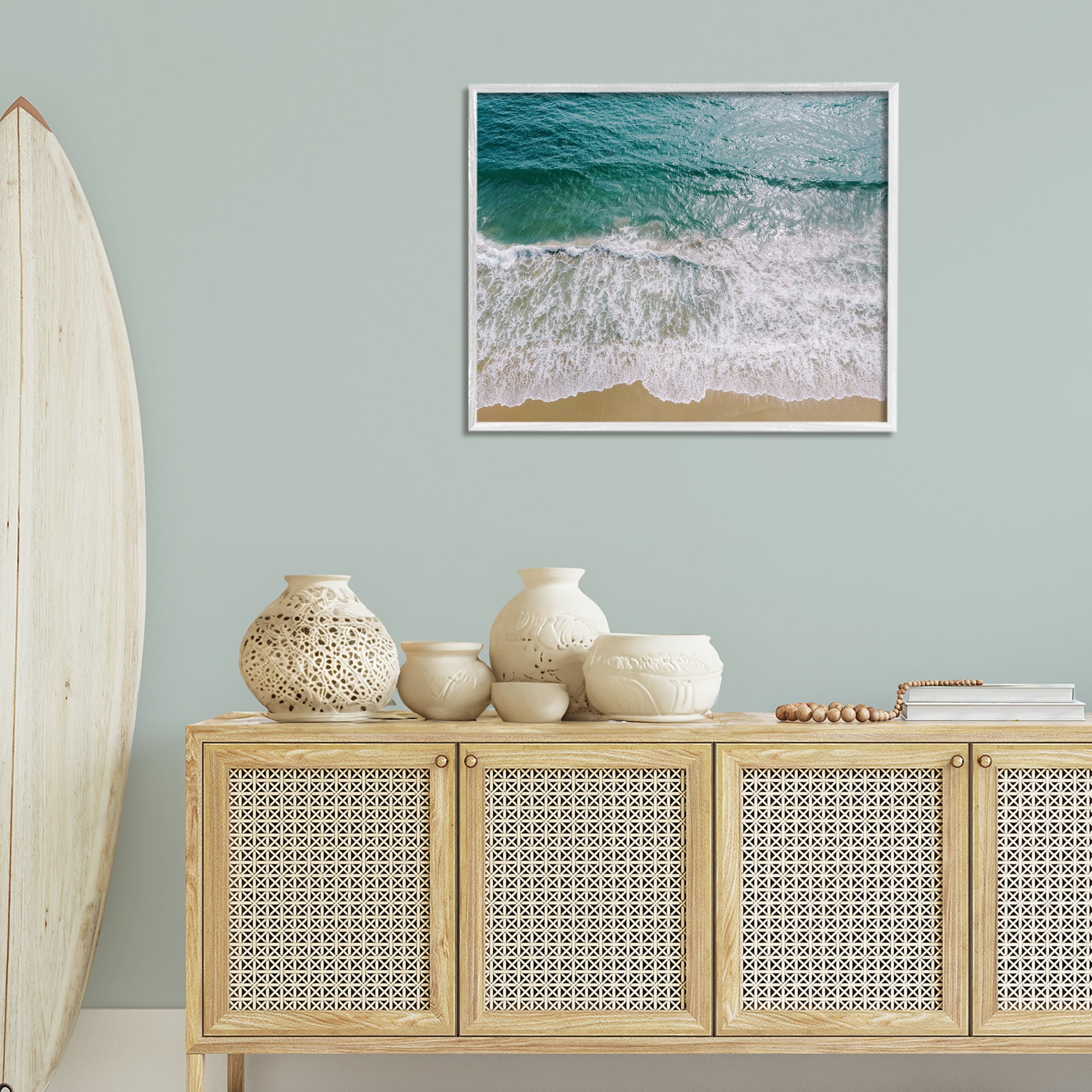 Stupell Industries Coastal Sea Waves Landscape Photography White Framed Art Print Wall Art, 30 x 24