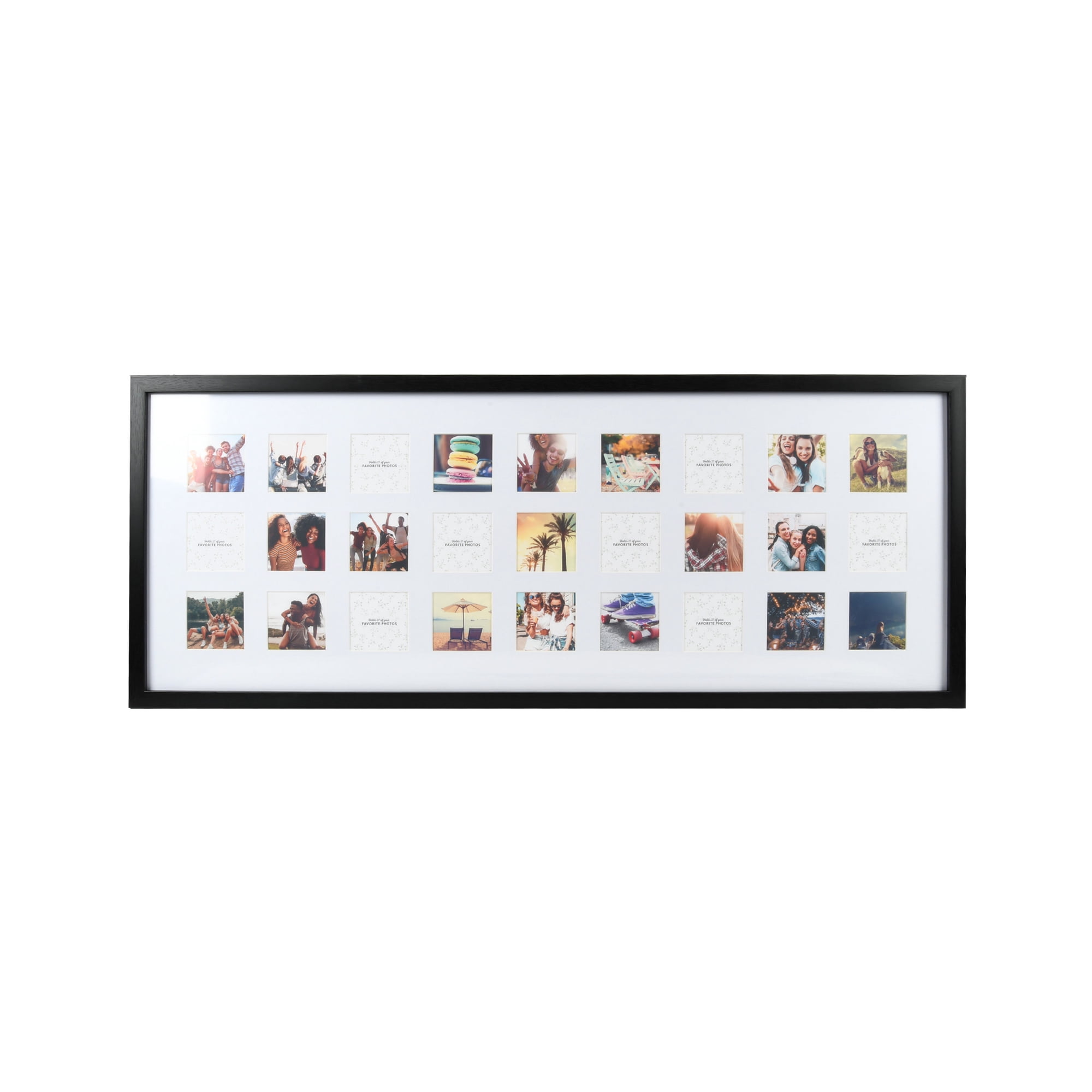 Prinz Black Matted Collage Picture Frame 27-Opening Wall Hanging 16" x 40" for 3" x 3" Photos 1-pack