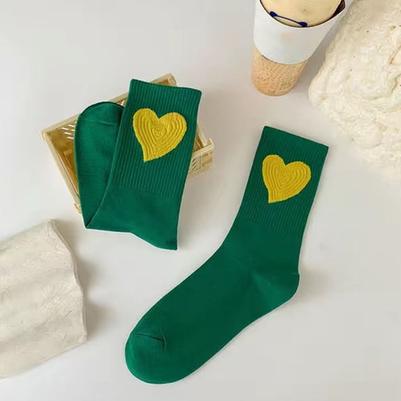 Viluyesy Womens Crew Socks, Comfort Non Slip Breathable Cotton Fashion Hearts Mid-Tube Socks Green
