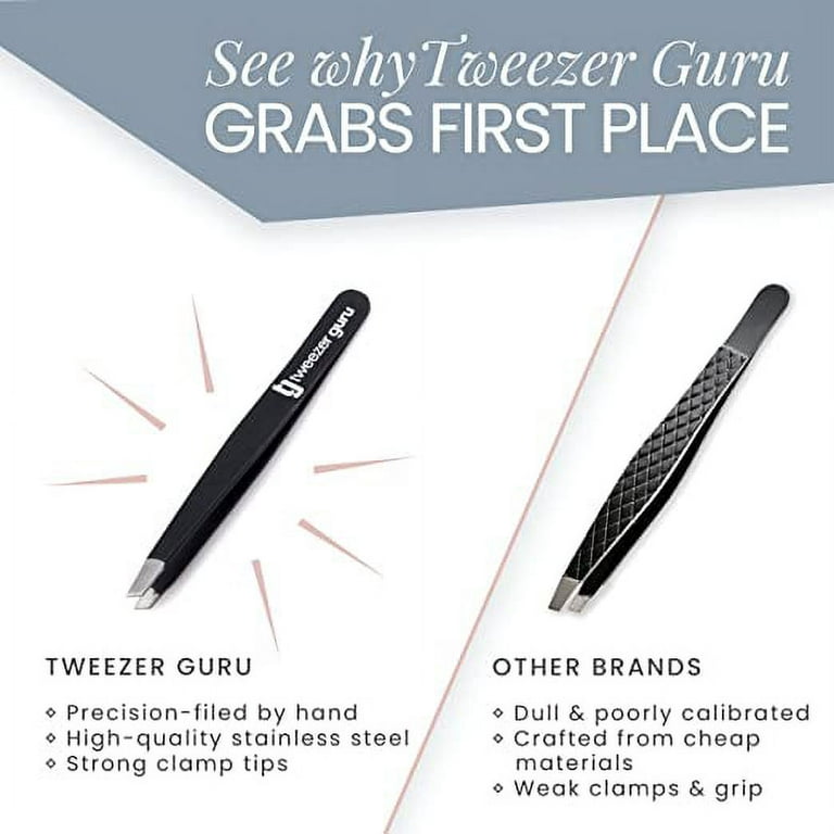 Tweezer Guru Tweezers for Women - Slant Pointed Precision Tweezers