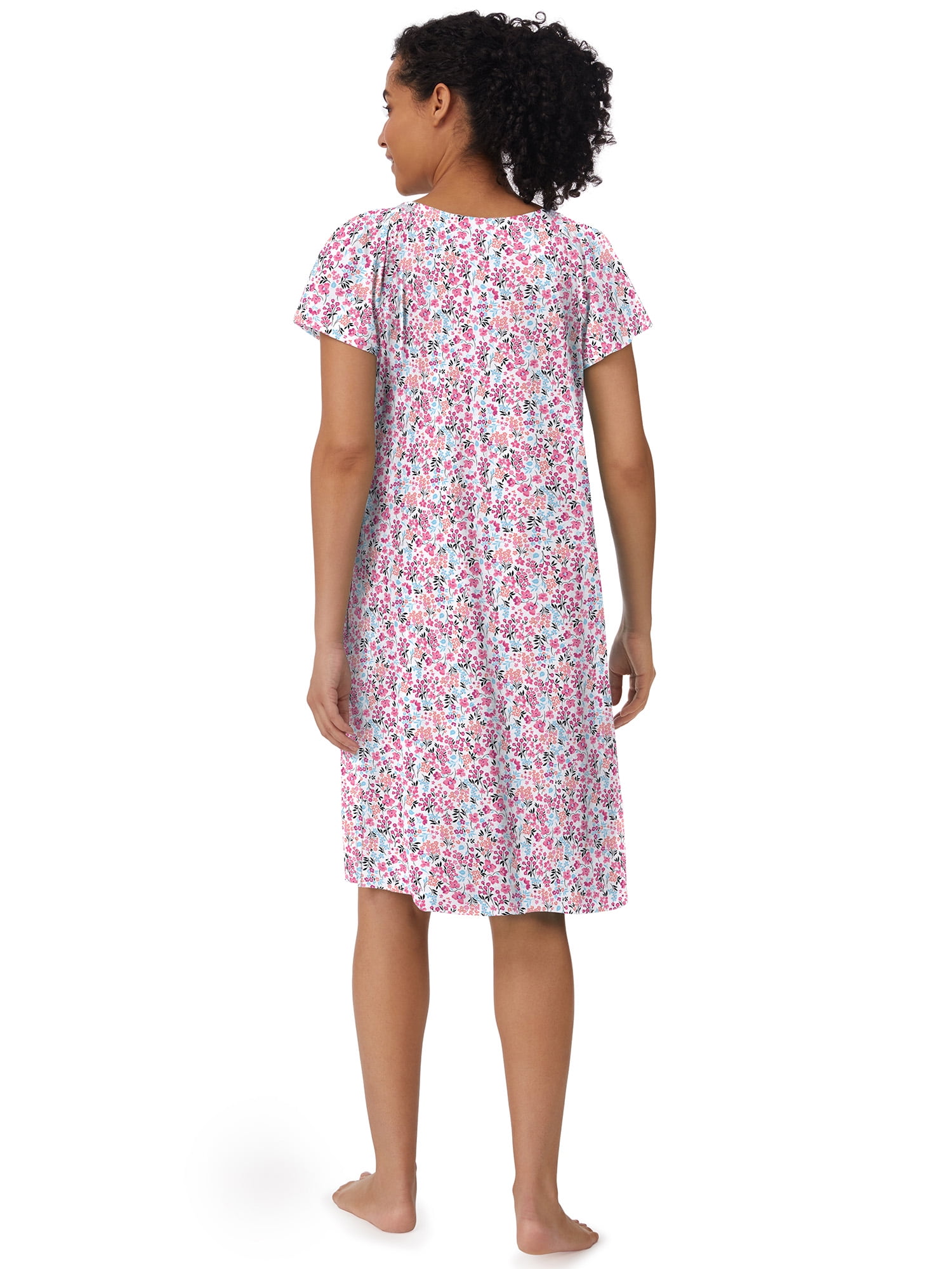 Aria Women's 100% Cotton Raglan Sleeve Smocked Neck 40" Sleepwear Gown, Sizes XS-5X