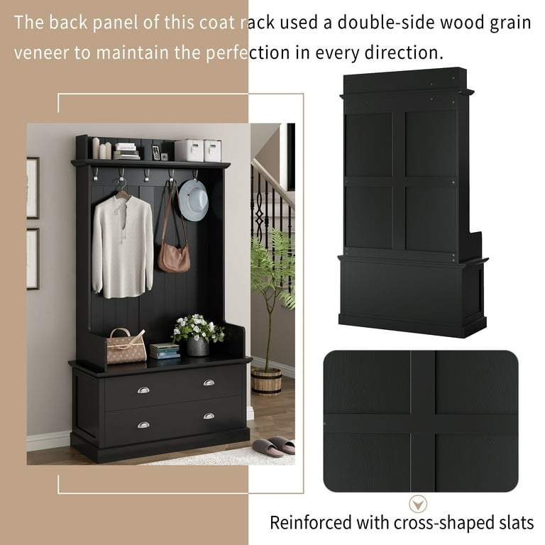 Royard Oaktree Hall Tree with Storage Bench &amp; Coat Hanger Vintage 