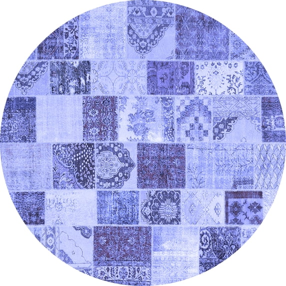 Ahgly Company Indoor Round Patchwork Blue Transitional Area Rugs, 4' Round