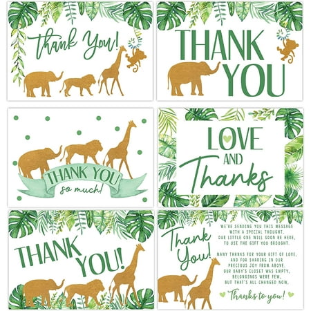 50 Jungle Baby Shower Thank You Cards, Boy Baby, Mama Baby Shower Favor and Games, 50 Thank You Cards and Envelopes