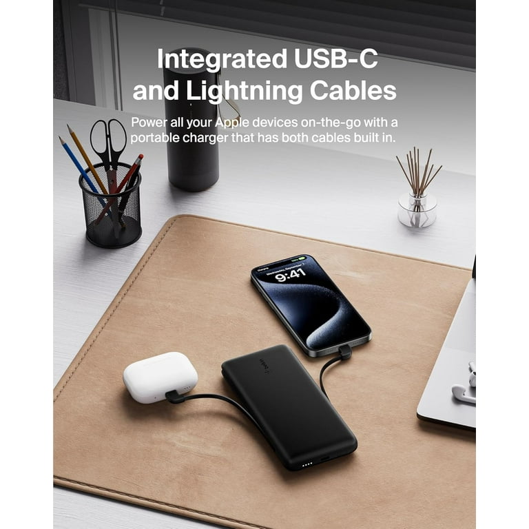 Belkin 10K USB-C Power Bank with Integrated Cables, Black
