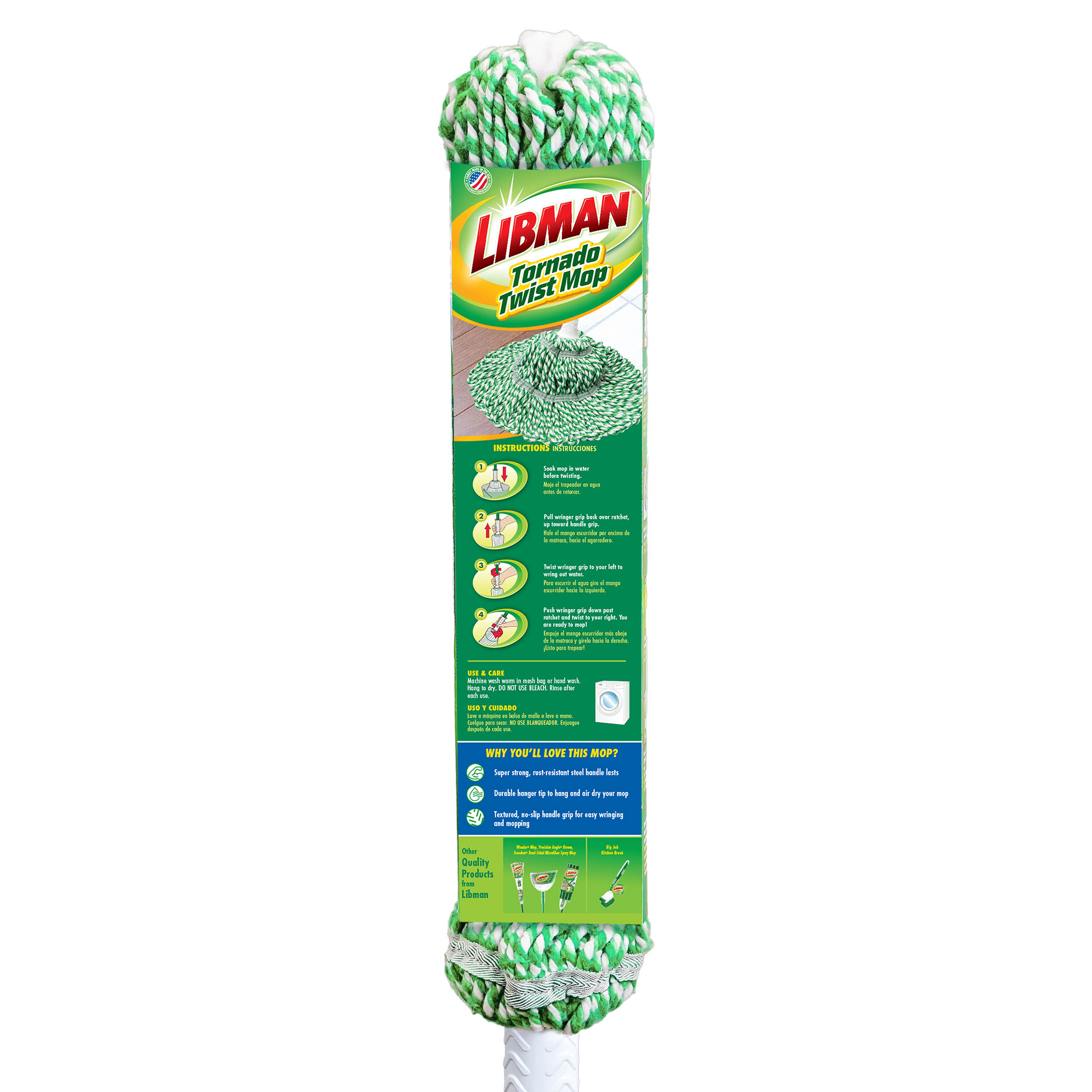 Libman Tornado Twist Mop with Cotton Blend Head, Green/White photo 7