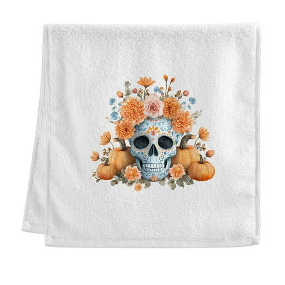 Ryvnso Skull and Pumpkin Flower Hand Towels for Bathroom Cotton Face Towel Decorative 15.5x29.5 inch