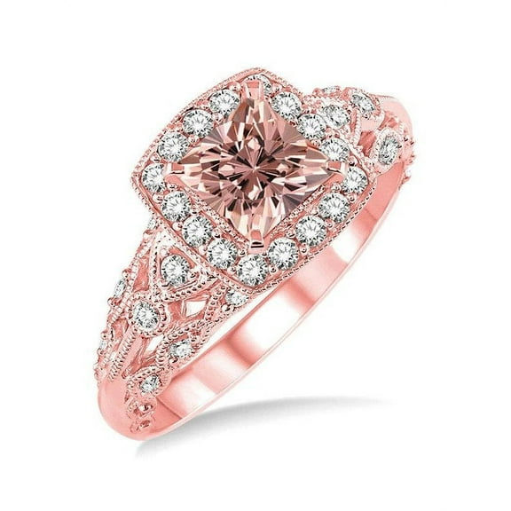 1.50 Carat Princess Morganite and Diamond Engagement Ring in 14k Rose Gold affordable morganite & diamond engagement ring