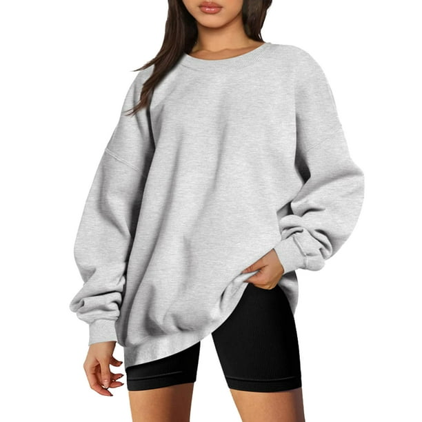 Gibobby Temperamento Pullover Top Suéter holgado de otoño e invierno para mujer, sin capucha con manga de hombro de Color sólido (Gris, XL)