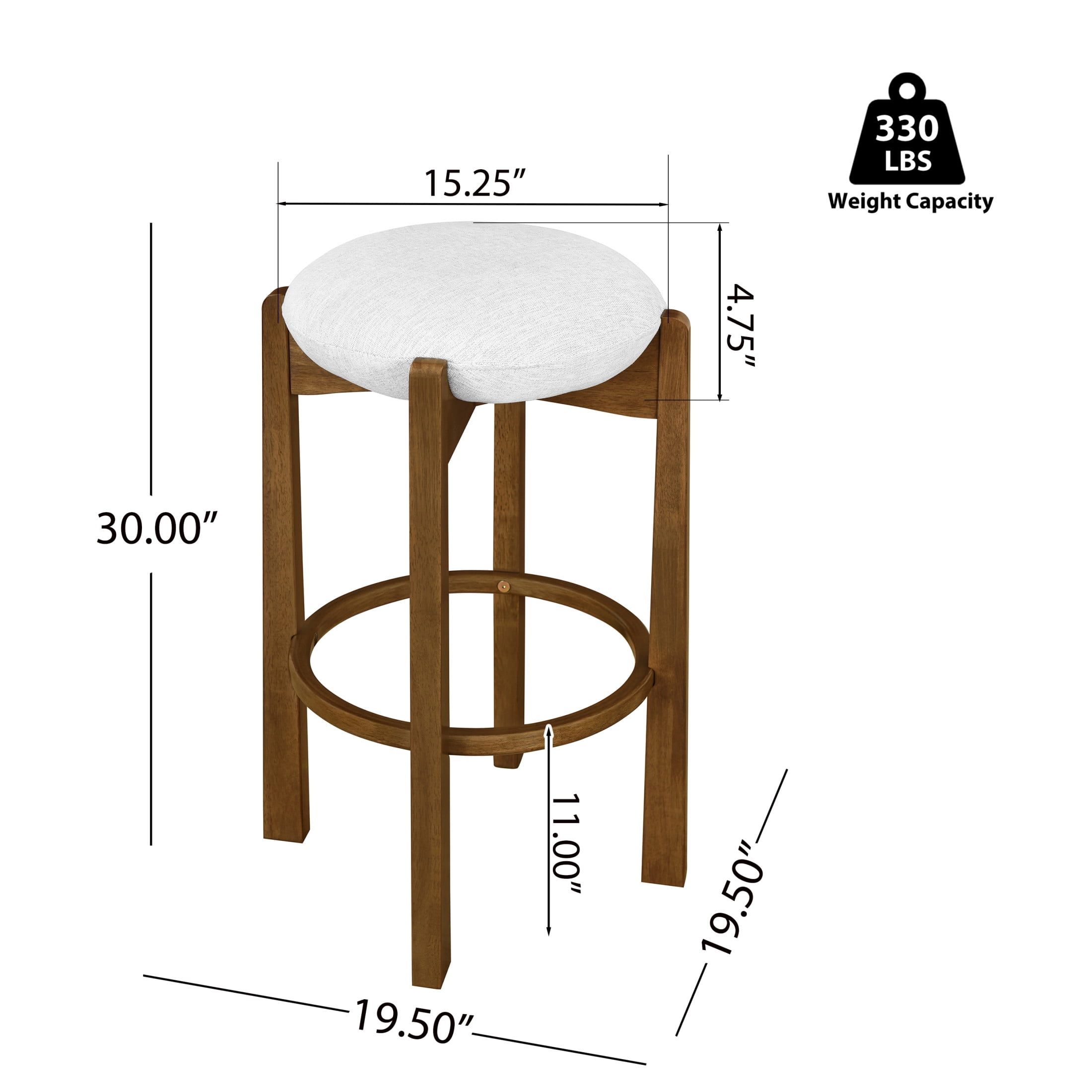 Christopher Knight Home 30" Round Upholstered Bar Stools, Wooden Frame, Dark Walnut + Ivory, Set of 2