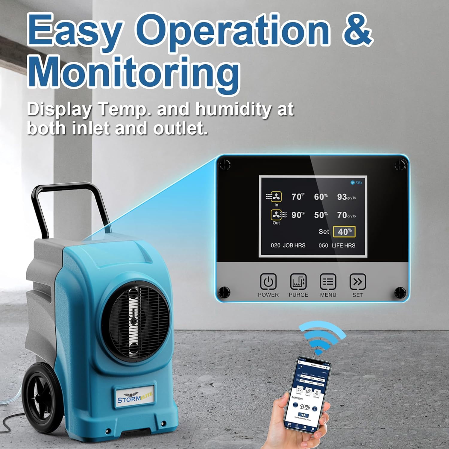 ALORAIR  270 Pints Commercial Dehumidifiers Smart Wi-Fi with Pump, Up to 3,000 Sq.Ft Coverage for Large Room or Basements, Industrial Dehumidifier with Drain Hose, 5 Years Limited Warranty, Blue