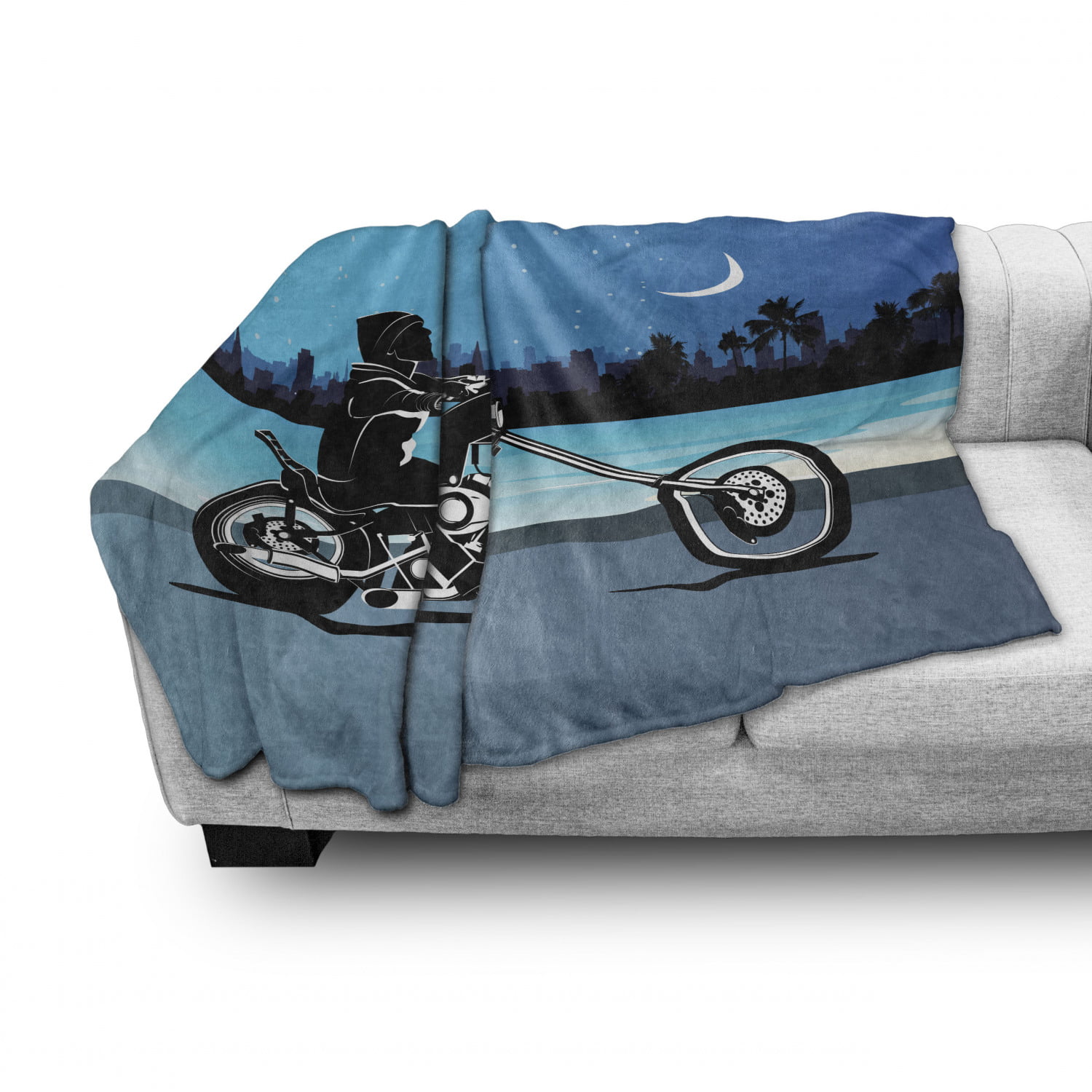 Ambesonne Motorcycle Soft Flannel Fleece Throw Blanket Art with Chopper Motorcycle Biker Riding Starry Night Sky Cityscape Silhouette Cozy Plush for Indoor and Outdoor Use Black Navy 50 x 60