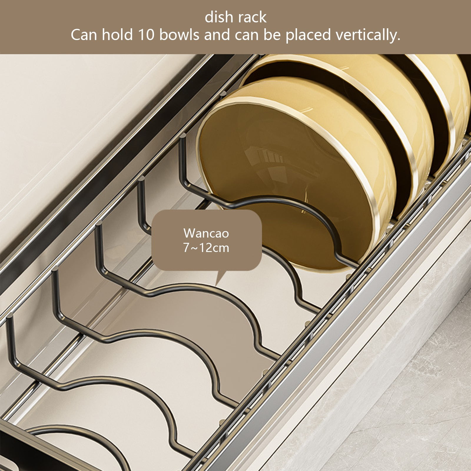 Wall Mounted Carbon Steel Bowl Rack and Dish Drying Organizer for Kitchen Storage