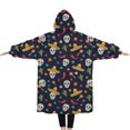 thumbnail image 2 of Oversized Wearable Blanket Hoodie,Navy Mexican Skull Pattern Sherpa Blanket Hoodie with Super Pockets,Super Warm Fuzzy Pullover for Women & Men, 2 of 6