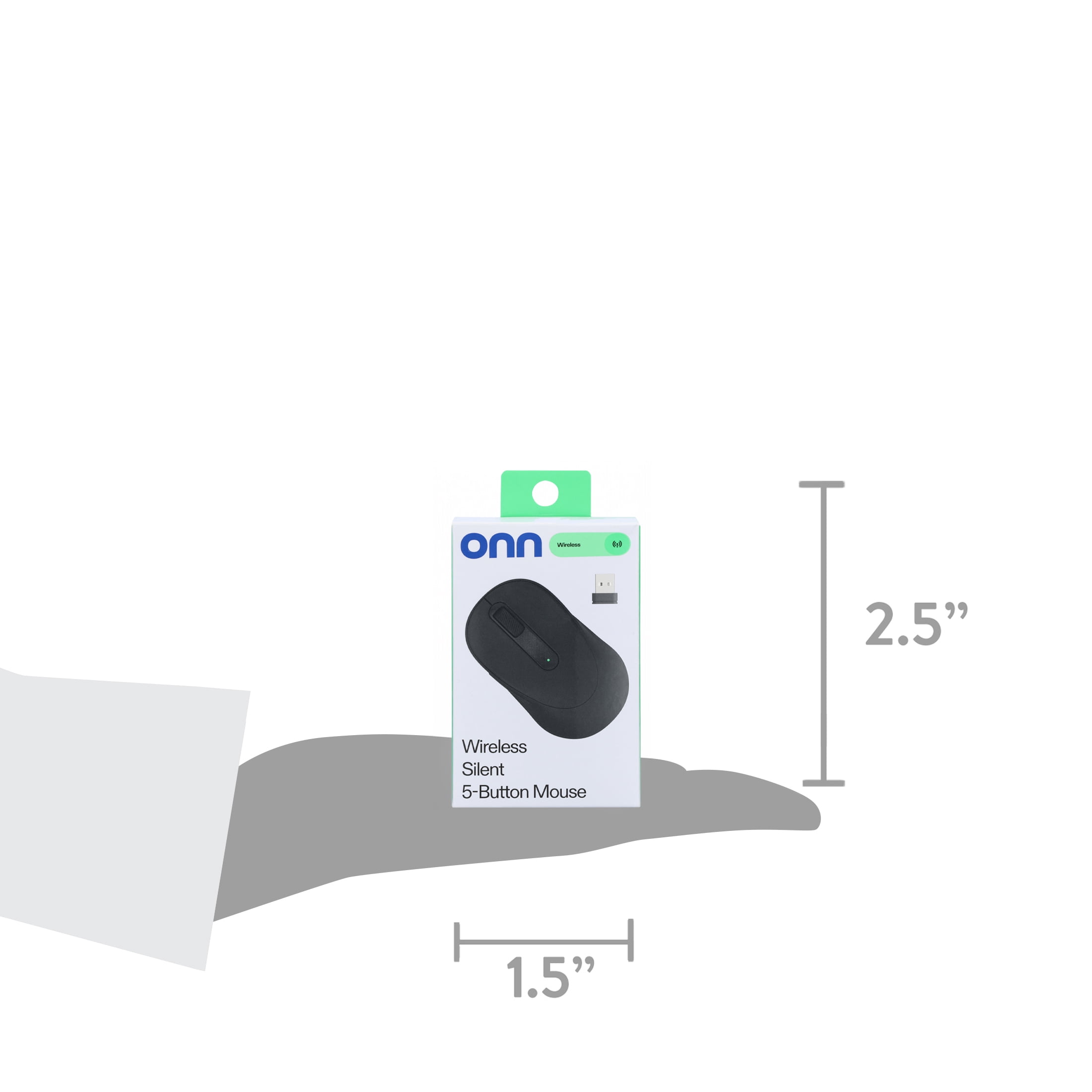 onn Silent Wireless Mouse with 5 Buttons, 1600 DPI, Gray Stone