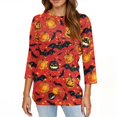 thumbnail image 4 of WTOBBY Women's 3/4 Sleeve Bat and Pumpkin Print Round Neck Casual T-Shirt Top Halloween Themed Fashion Tee for Autumn Holiday Celebration,Red 3XL, 4 of 4