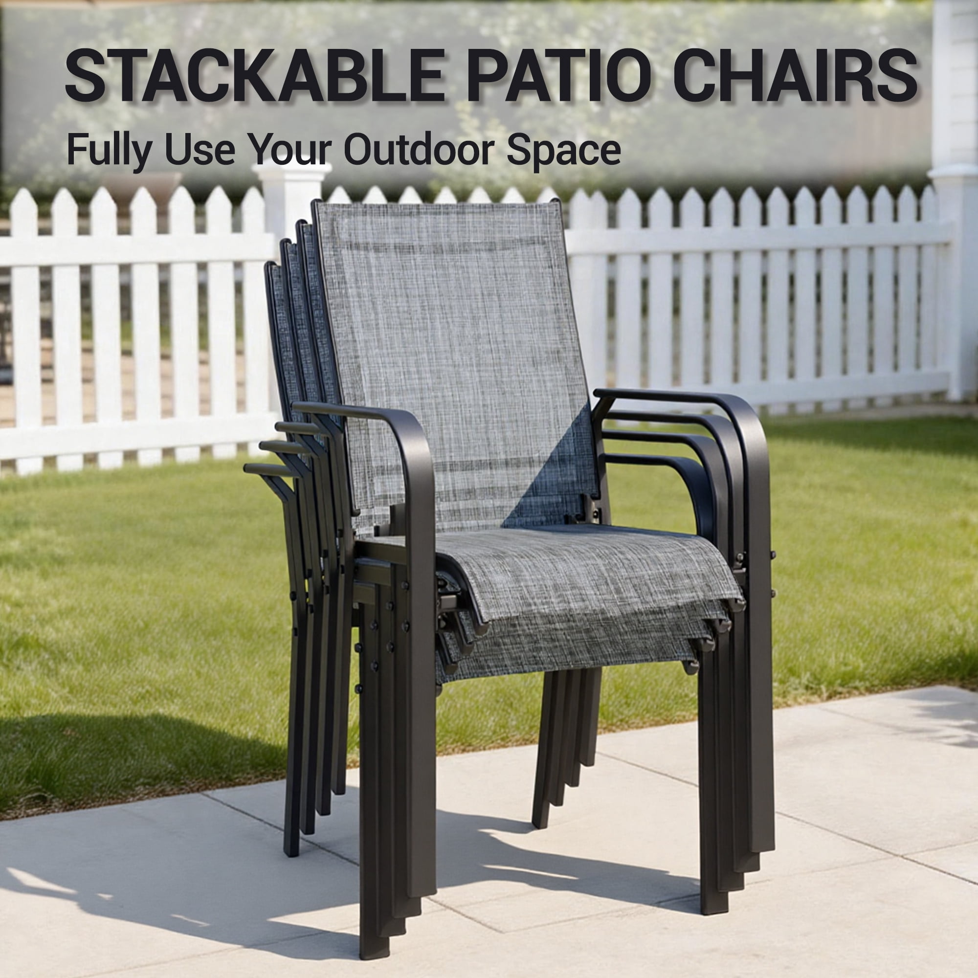DELMANGO Patio Chairs Set of 4, Outdoor Dining Chairs High Back, All-Weather Padded Textilene Dining Chair for Lawn Porch Garden,Grey