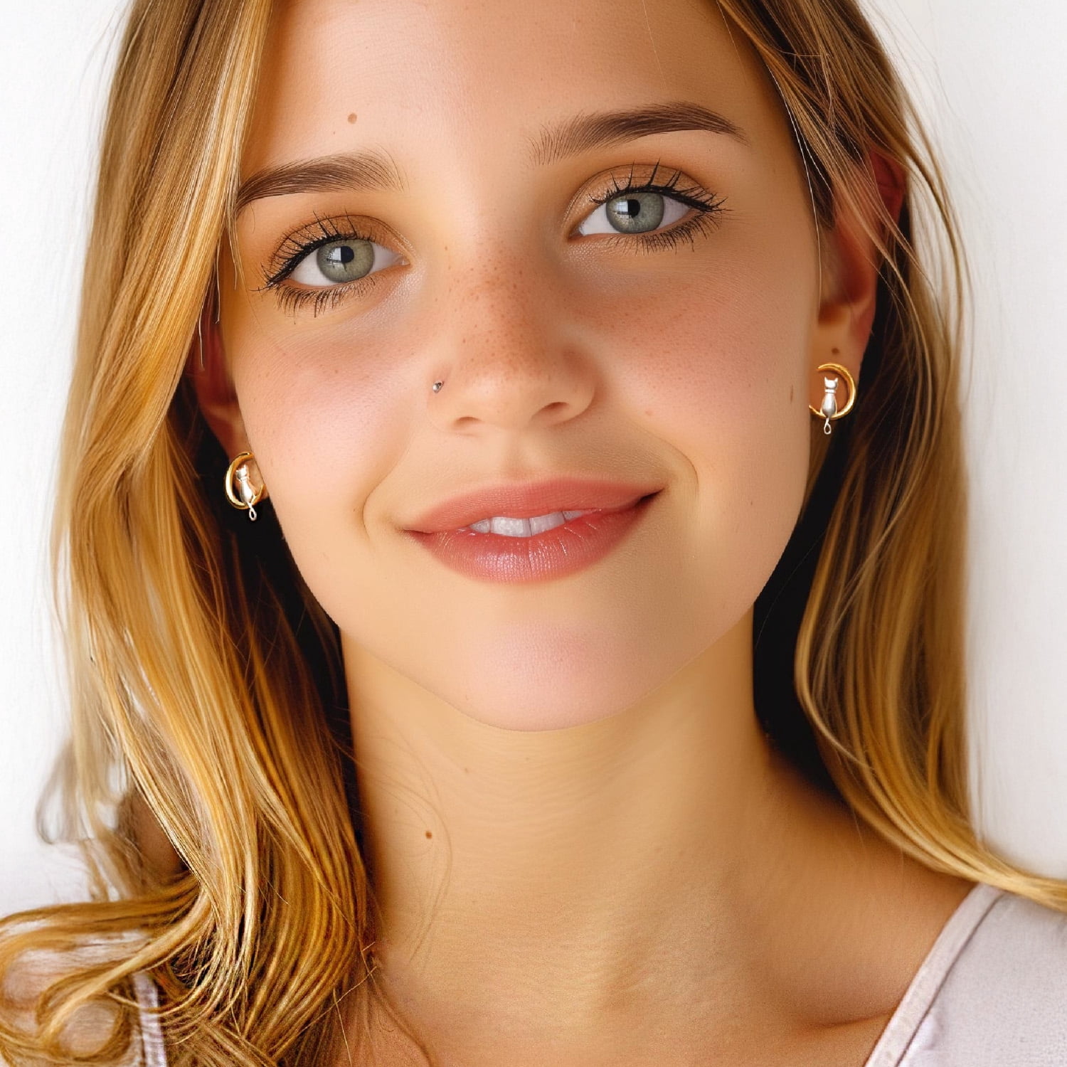 Just Being Cute Cat Moon Earrings for Women, Pure Sterling Silver Stud Earrings Birthday Graduation Mothers Day Jewelry Gifts for Mom/Her/Wife