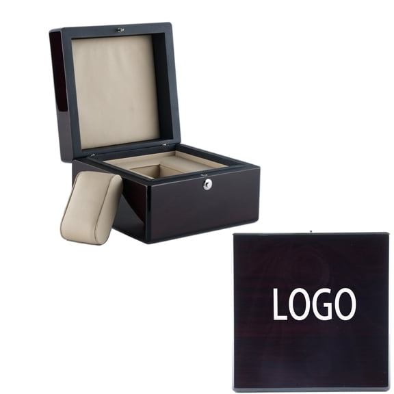 RBYENOU Personalized Red Grain Wooden Watch Box - Free Logo Engraving, Durable Single Watch Case for Men & Women