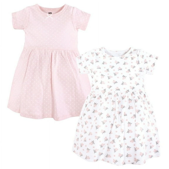 Hudson Baby Girls Cotton Dresses, Tiny Pink Flower, 0-3 Months