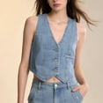 thumbnail image 2 of Loose Tank Tops for Women Washed Button Down Cropped Denim Vest Tops Summer Tops, 2 of 9