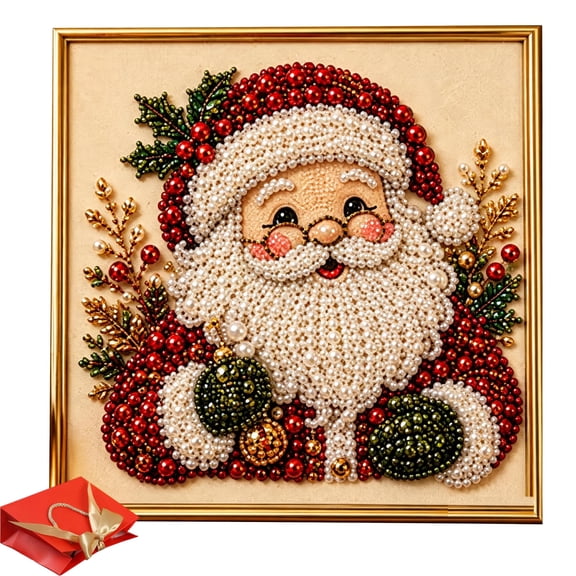 Christmas Diamond Art, DIY Pearl Painting Kit with Frame and 5 Festive Designs for Adults, Home Wall Decor and Holiday Gifts