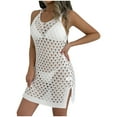thumbnail image 2 of Womens Swimsuit Cover Ups Sleeveless Crochet V-Neck Hollow Out Mini Swim Dress, 2 of 8