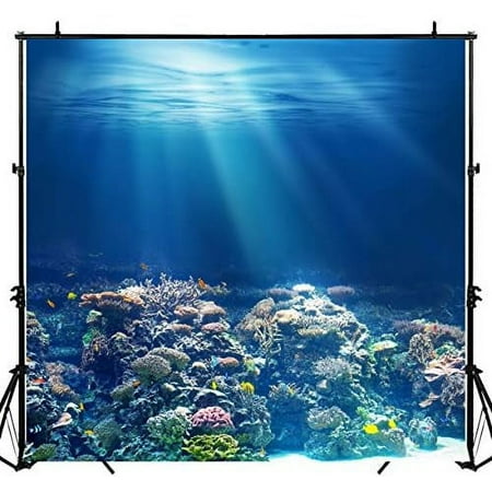 Image of Underwater World Backdrop Ocean Sunshine Blue Under The Sea Aquarium Corals Photography Background Newborn Child Mermaid Birthday Baby Shower Decorations Banner Photo Studio Props 6x6ft