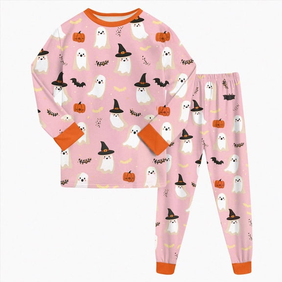 NOLDARES Toddler Baby Boy Girl Halloween Outfit Pumpkin Ghost Embroidery Striped Sweatshirt Long Pants Fall Winter Clothes(Light Pink,8-9 Years)