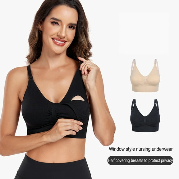Women's Nursing Bra for Breastfeeding Seamless Padded Maternity Bras Wireless Pregnancy Bras Black S