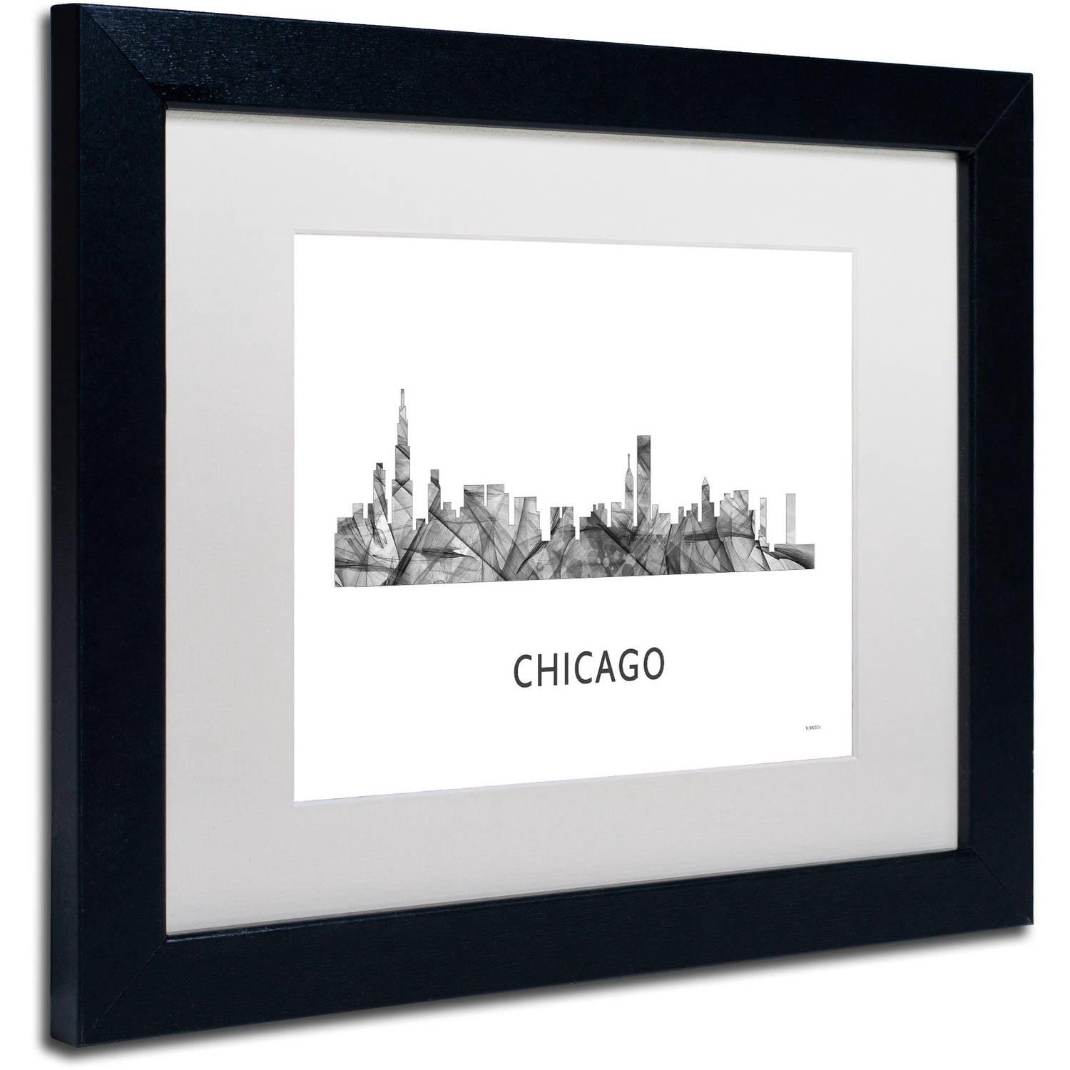 Trademark Fine Art 'Chicago Illinois Skyline WB-BW' Canvas Art by Marlene Watson, White Matte, Black Frame