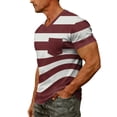 thumbnail image 4 of Yifymode Men's V Neck Short Sleeve T-Shirt, Wide Horizontal Stripe Print Chest Pocket Casual Top Wine L, 4 of 7