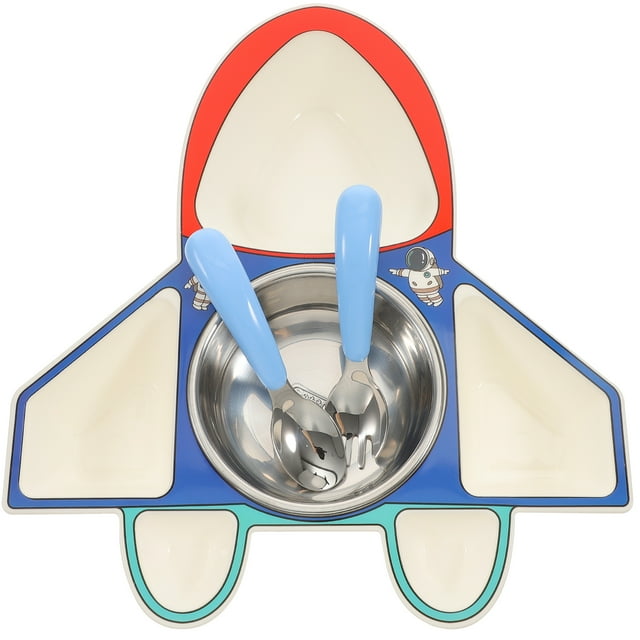 BRIGHTFUFU 1 conjunto de placas de alimentos divididas niños Dividido plato de comida en forma de avión plato de comida con horquilla de cuchara