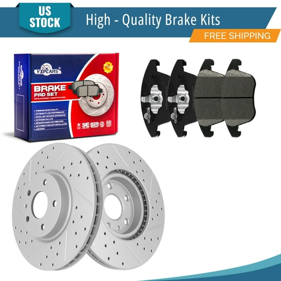 YXPCARS 6PCS Front Brake Kits, Drilled & Slotted Brake Rotors   Ceramic Brake Pads Kit for 2013-2020 Ford Fusion 2013-2016 Lincoln MKZ (54196 1653)