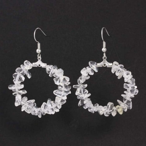 Nvzi Pendientes personalizados, pendientes de cuentas de grava irregulares geométricas coloridas, pendientes circulares (blancos)