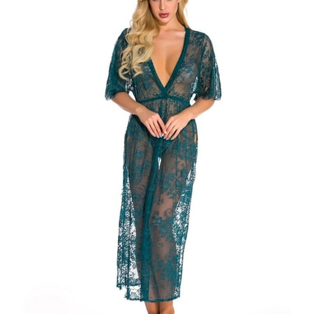 

Zpanxa Women Lace Sexy Lingerie Long Sleepdress Erotic underwear Green XXL