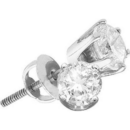 - 14k White Gold Round Diamond Solitaire Womens Mens Unisex Screwback Stud Fancy Earrings (.20 cttw.)