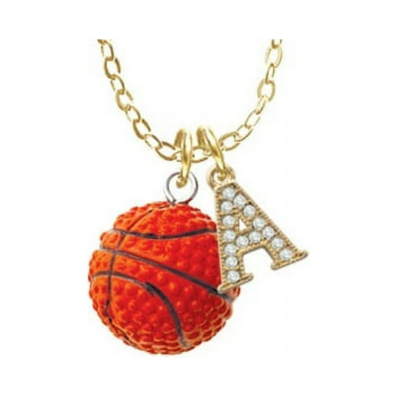 Resin Basketball - A - Gold Tone Crystal Initial Sophia Necklace, 18" 1"