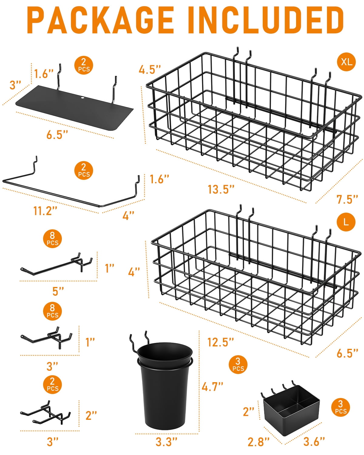 INCLY 30Pcs Peg Board Organizer Accessories Kit, Pegboard Hooks Assortment with Bins, Cups, Wire Baskets and Paper Towel Holder for 1/8“ and 1/4” Pegboard Garage Workbench Craft Room Organizing Tools