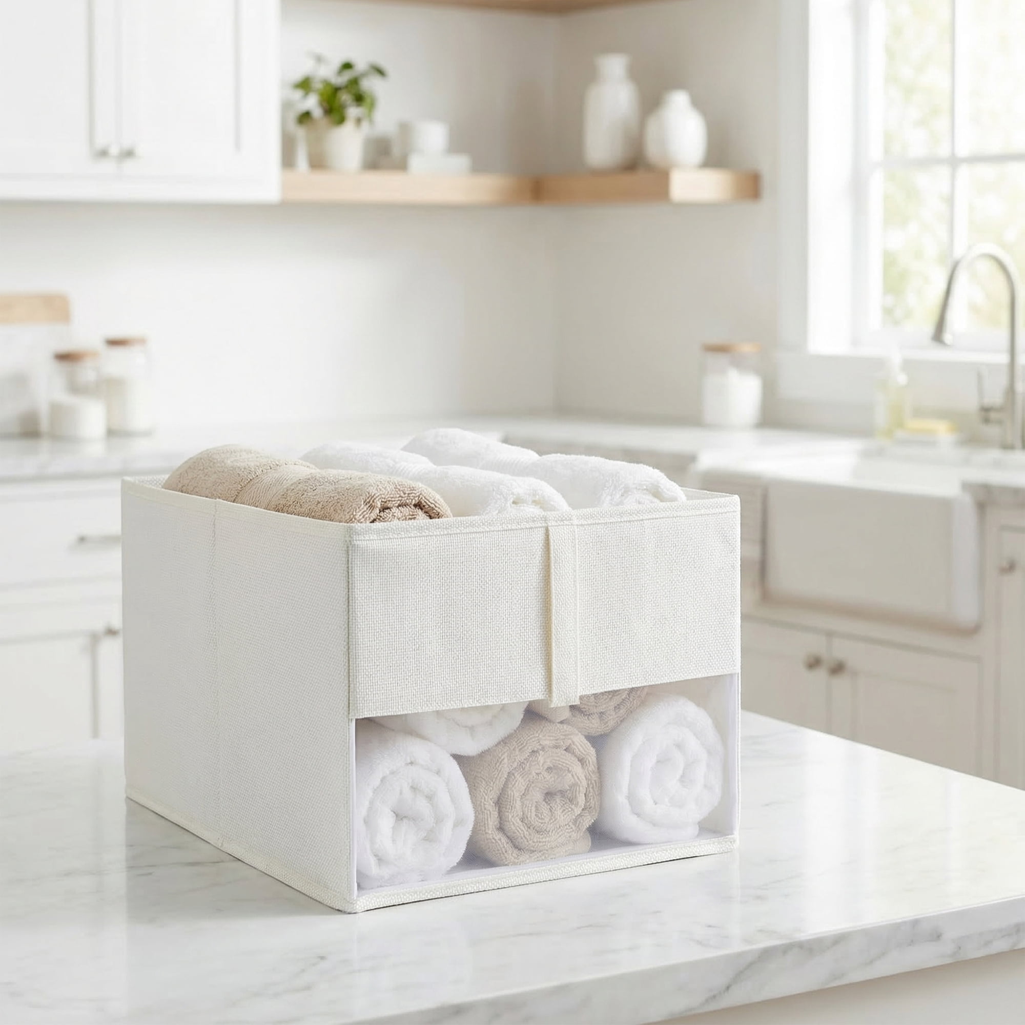 Unique Bargains 1pc Collapsible Fabric Storage Bins White 17.7*11.8*9.1in