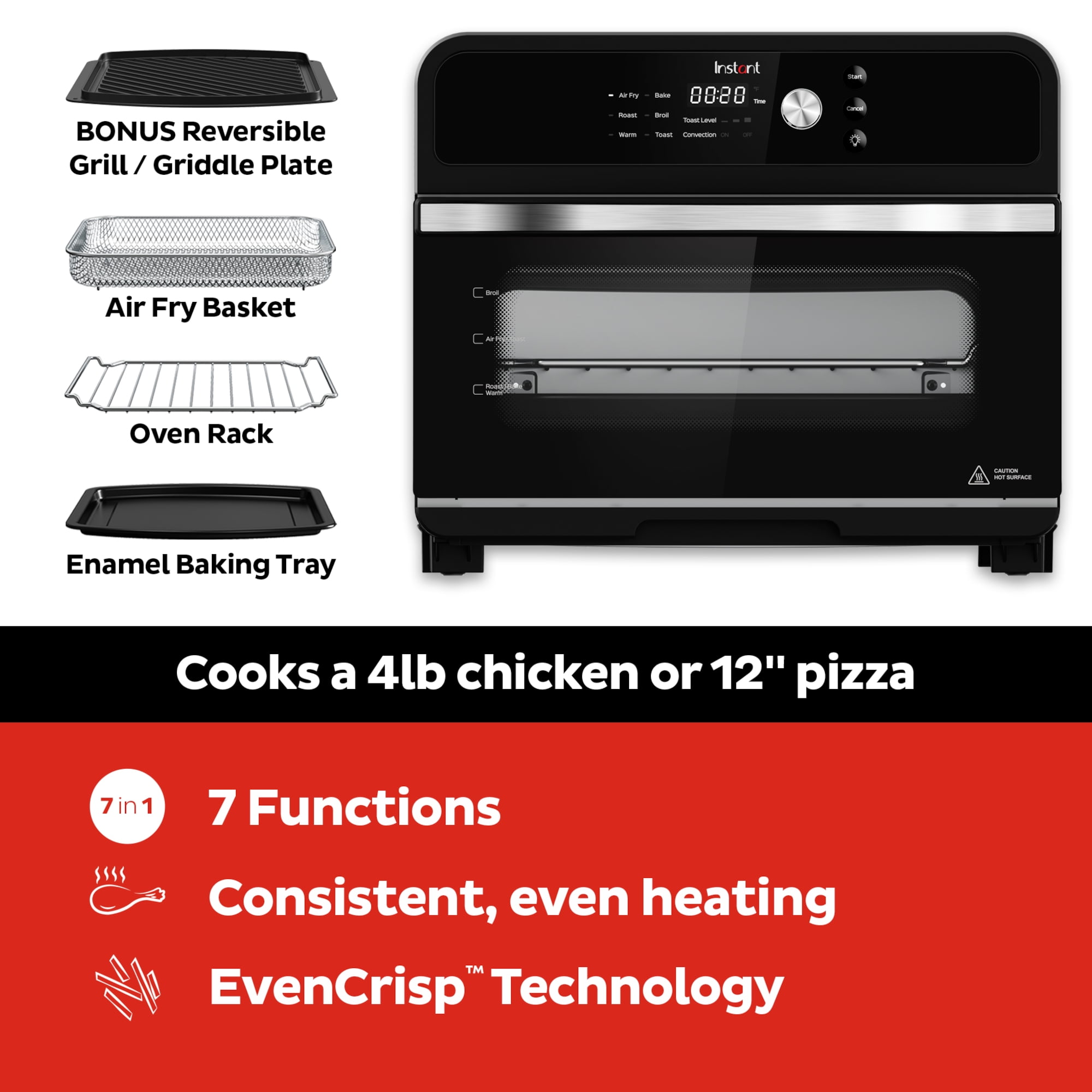 Instant Cuisine 18L Air Fryer and Toaster Oven 7-in-1 Combo, with Bonus  Grill/Griddle Plate 