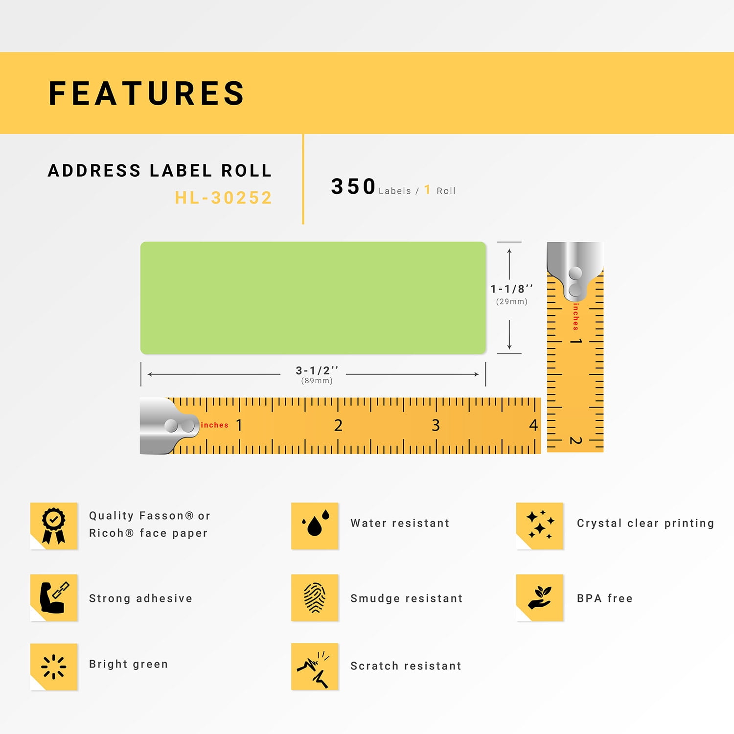 HOUSELABELS Compatible DYMO 30252 GREEN Address Labels (1-1/8" x 3-1/2"), strong permanent adhesive, compatible with DYMO LW 450, 4XL, Rollo & Zebra Desktop Printers, 12 Rolls /4200 Labels
