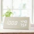 thumbnail image 4 of Wooden Digital Alarm Clock Triangle Electronic LED Time Display with Humidity & Temperature 3 Alarm Setting Adjustable Brightness Wood Made Voice Control Desk Clock for Bedroom Bedside Gift for Frien, 4 of 6